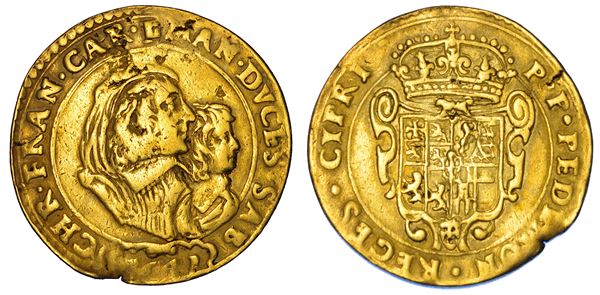 DUCATO DI SAVOIA. CARLO EMANUELE II L'Adriano del Piemonte, 1638-1675. Reggenza della madre CRISTINA DI BORBONE, La Madama Reale. Da 4 Scudi d'oro 1641. II tipo. Torino.