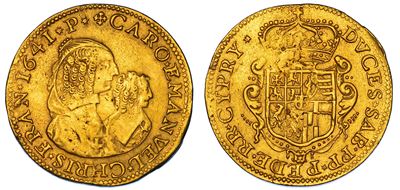 CARLO EMANUELE II DUCATO DI SAVOIA, 4 Scudi d'oro 1641, Reggenza di Cristina di Borbone