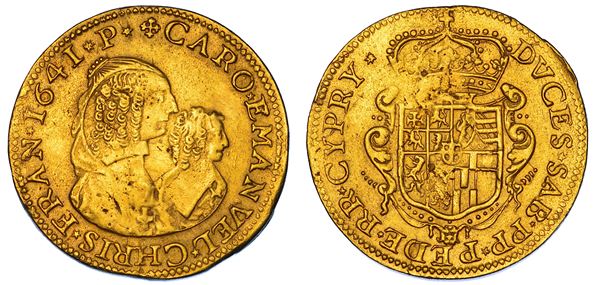 DUCATO DI SAVOIA. CARLO EMANUELE II L'Adriano del Piemonte, 1638-1675. Reggenza della madre CRISTINA DI BORBONE, La Madama Reale. Da 4 Scudi d'oro 1641 (coniato al molinetto).