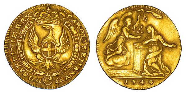 REGNO DI SARDEGNA. CARLO EMANUELE III DI SAVOIA, 1730-1773. Mezzo Zecchino 1744.