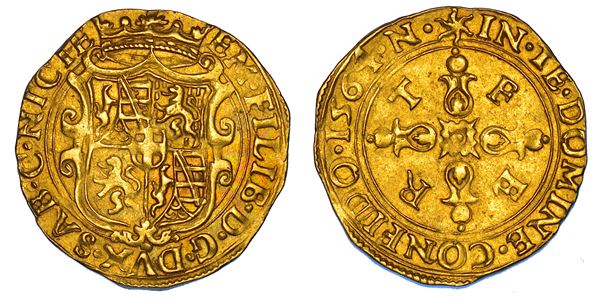 DUCATO DI SAVOIA. EMANUELE FILIBERTO Testa di ferro,  1538-1580. II Periodo Duca, 1559-1580. Scudo d'oro del Sole 1564. VI tipo. Nizza.