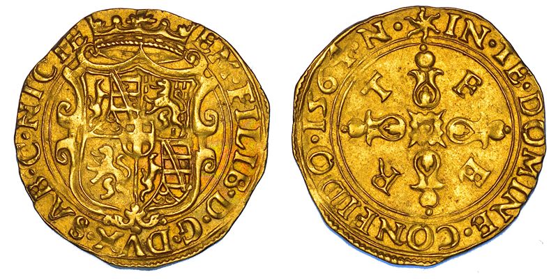 DUCATO DI SAVOIA. EMANUELE FILIBERTO Testa di ferro,  1538-1580. II Periodo Duca, 1559-1580. Scudo d'oro del Sole 1564. VI tipo. Nizza.  - Auction Numismatics - Cambi Casa d'Aste