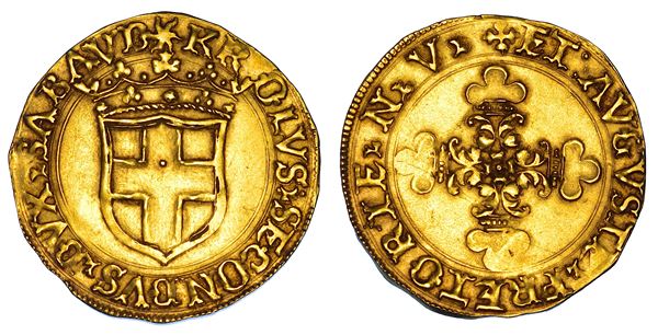 DUCATO DI SAVOIA. CARLO II Il buono, 1504-1553. Scudo d'oro della Croce. IV tipo. Aosta. Zecchiere Nicolò Vialardi, 1549-1554.