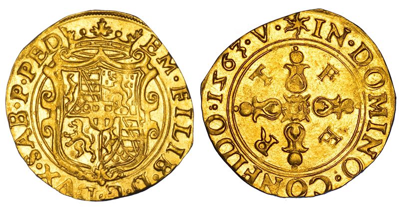 DUCATO DI SAVOIA. EMANUELE FILIBERTO Testa di ferro,  1538-1580. II Periodo Duca, 1559-1580. Scudo d'oro del Sole 1563. V tipo. Vercelli.  - Auction Numismatics - Cambi Casa d'Aste