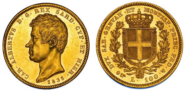 REGNO DI SARDEGNA. CARLO ALBERTO DI SAVOIA, 1831-1849. 100 Lire 1835. Torino.