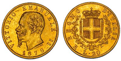 Regno d'Italia, Vittorio Emanuele II di Savoia, 20 Lire 1876, Roma