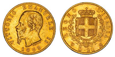 Regno d'Italia, Vittorio Emanuele II di Savoia, 20 Lire 1869, Torino