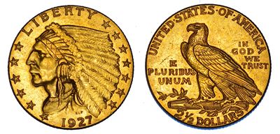 USA, Republic, 2,5 Dollars 'Indian Head', 1927, Philadelphia