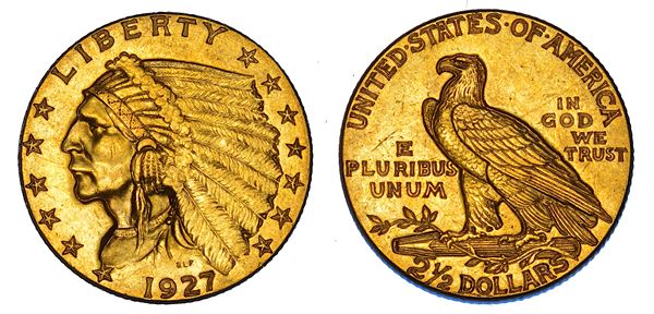 USA. REPUBLIC. 2,5 Dollars "Indian Head" 1927. Philadephia.