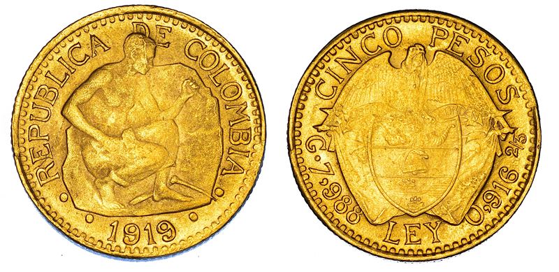 COLOMBIA. REPUBLICA. 5 Pesos 1919.  - Asta Numismatica - Cambi Casa d'Aste