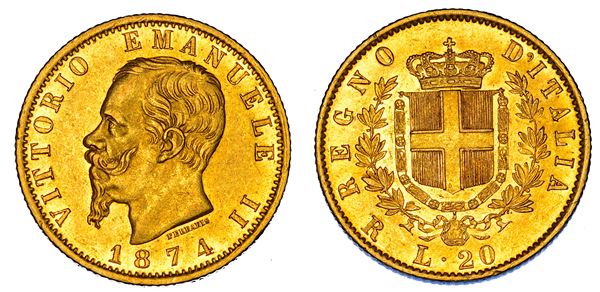 REGNO D'ITALIA. VITTORIO EMANUELE II DI SAVOIA, 1861-1878. 20 Lire 1874. Roma.