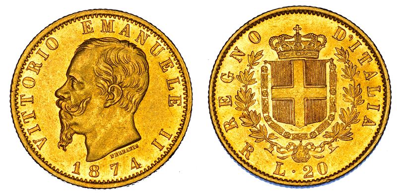 REGNO D'ITALIA. VITTORIO EMANUELE II DI SAVOIA, 1861-1878. 20 Lire 1874. Roma.  - Asta Numismatica - Cambi Casa d'Aste