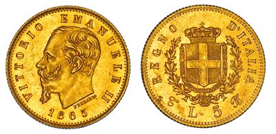 VITTORIO EMANUELE II DI SAVOIA, 5 Lire 1865, Torino