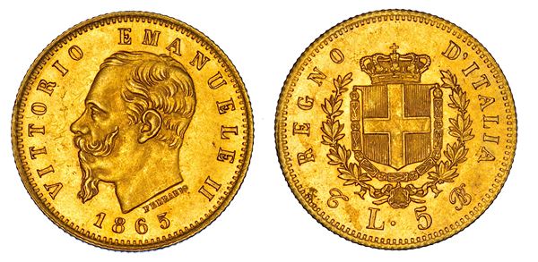 REGNO D'ITALIA. VITTORIO EMANUELE II DI SAVOIA, 1861-1878. 5 Lire 1865. Torino.