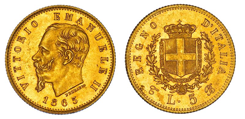 REGNO D'ITALIA. VITTORIO EMANUELE II DI SAVOIA, 1861-1878. 5 Lire 1865. Torino.  - Auction Numismatics - Cambi Casa d'Aste