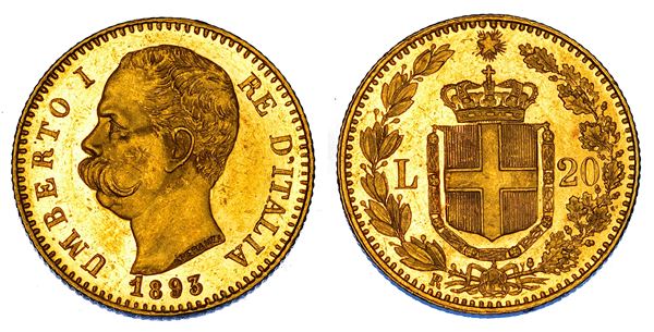 REGNO D'ITALIA. UMBERTO I DI SAVOIA, 1878-1900. 20 Lire 1893.