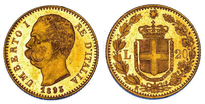 REGNO D'ITALIA. UMBERTO I DI SAVOIA, 1878-1900. 20 Lire 1893.  - Auction Numismatics - Cambi Casa d'Aste