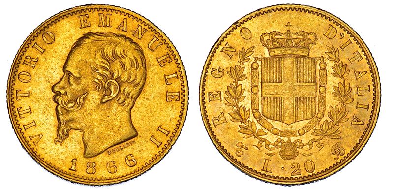 REGNO D'ITALIA. VITTORIO EMANUELE II DI SAVOIA, 1861-1878. 20 Lire 1866. Torino.  - Auction Numismatics - Cambi Casa d'Aste