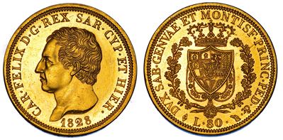 Regno di Sardegna, Carlo Felice di Savoia, 80 Lire 1828, Torino