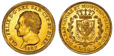 Carlo Felice di Savoia, Moneta da 80 Lire del 1827, Regno di Sardegna, Genova