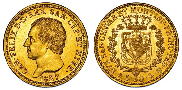 REGNO DI SARDEGNA. CARLO FELICE DI SAVOIA, 1821-1831. 80 Lire 1827. Genova.
