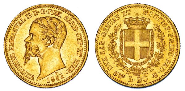 REGNO DI SARDEGNA. VITTORIO EMANUELE II DI SAVOIA, 1849-1861. 20 Lire 1861. Torino.