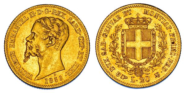 REGNO DI SARDEGNA. VITTORIO EMANUELE II DI SAVOIA, 1849-1861. 20 Lire 1859. Torino.