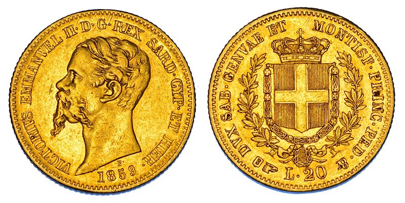 REGNO DI SARDEGNA. VITTORIO EMANUELE II DI SAVOIA, 1849-1861. 20 Lire 1859. Torino.  - Auction Numismatics - Cambi Casa d'Aste