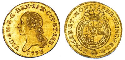 REGNO DI SARDEGNA, Vittorio Amedeo III di Savoia, Mezza Doppia Vecchia 1773, Torino