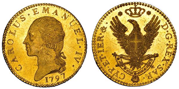 REGNO DI SARDEGNA. CARLO EMANUELE IV DI SAVOIA, 1796-1802. Doppia 1797.