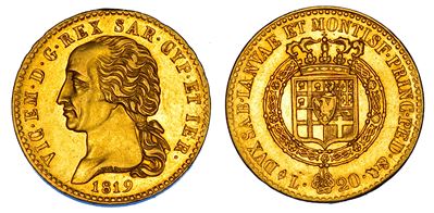 Regno di Sardegna, Vittorio Emanuele I di Savoia, 20 Lire 1819, oro, Torino
