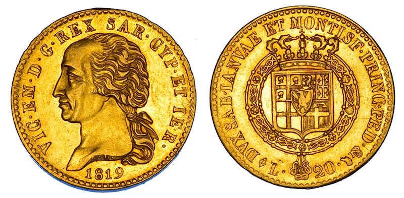 REGNO DI SARDEGNA. VITTORIO EMANUELE I DI SAVOIA, 1802-1821. 20 Lire 1819. Torino.  - Auction Numismatics - Cambi Casa d'Aste