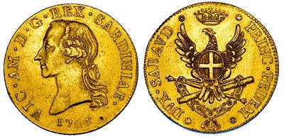 Vittorio Amedeo III di Savoia, Mezzo Carlino da 2,5 Doppie, 1786, Torino