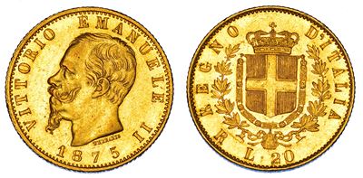 Regno d'Italia, Vittorio Emanuele II di Savoia, 20 Lire 1875, Oro