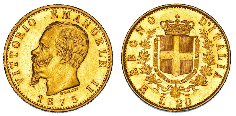 REGNO D'ITALIA. VITTORIO EMANUELE II DI SAVOIA, 1861-1878. 20 Lire 1875. Roma.  - Auction Numismatics - Cambi Casa d'Aste