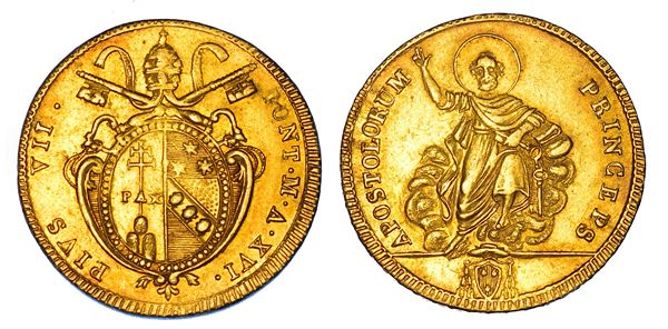 STATO PONTIFICIO. PIO VII (Barnaba Chiaramonti), 1800-1823. Doppia romana A. XVI. Roma.