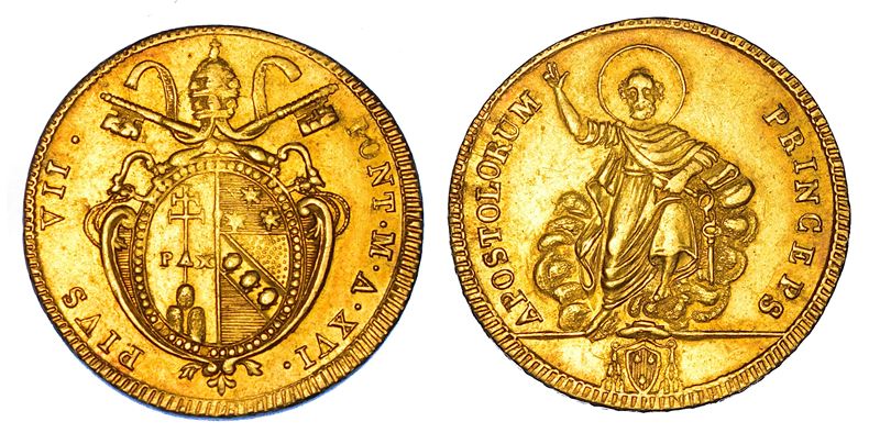 STATO PONTIFICIO. PIO VII (Barnaba Chiaramonti), 1800-1823. Doppia romana A. XVI. Roma.  - Auction Numismatics - Cambi Casa d'Aste