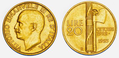 Vittorio Emanuele III di Savoia, 20 Lire 1923, Fascetto
