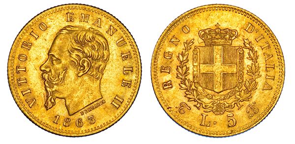 REGNO D'ITALIA. VITTORIO EMANUELE II DI SAVOIA, 1861-1878. 5 Lire 1863. Torino.