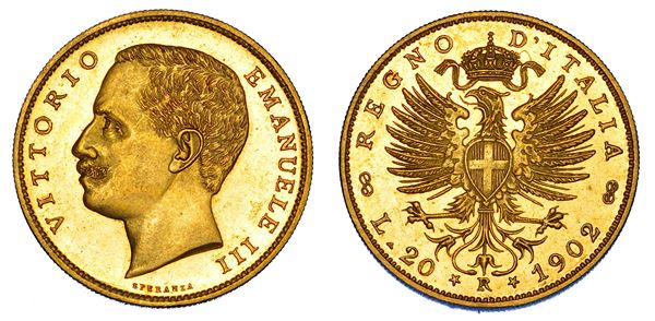 REGNO D'ITALIA. VITTORIO EMANUELE III DI SAVOIA, 1900-1946. 20 Lire 1902. Aquila sabauda.