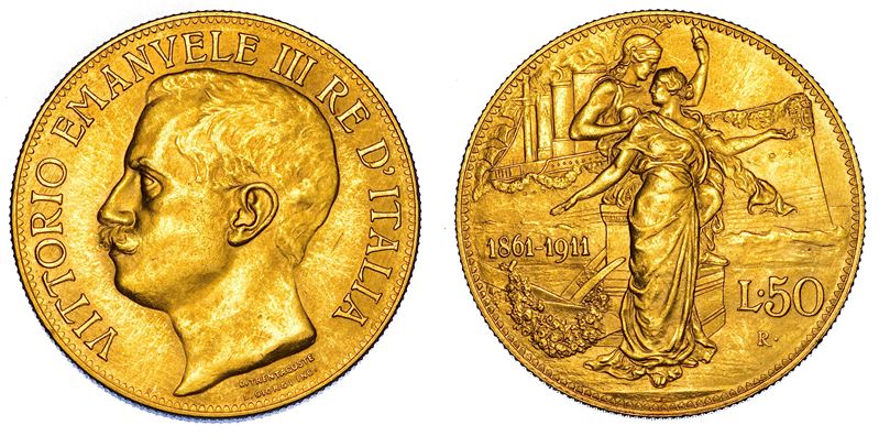 REGNO D’ITALIA. VITTORIO EMANUELE III DI SAVOIA, 1900-1946. 50 Lire 1911. Cinquantenario.  - Auction Numismatics - Cambi Casa d'Aste
