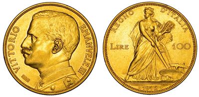 Regno d'Italia, Vittorio Emanuele III di Savoia, 100 Lire 1912, Aratrice