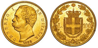 Regno d'Italia, Umberto I di Savoia, 100 Lire 1883, oro