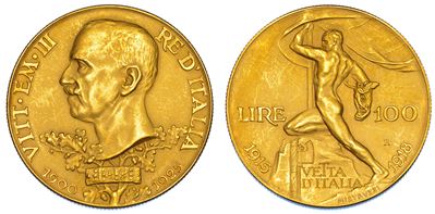 Vittorio Emanuele III di Savoia, Moneta da 100 Lire 1925, Vetta d’Italia