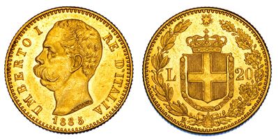 Regno d'Italia, Umberto I di Savoia, 20 Lire 1885, Oro