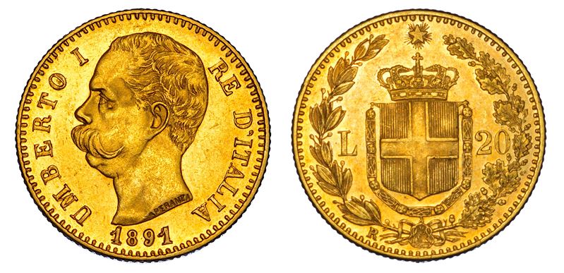 REGNO D'ITALIA. UMBERTO I DI SAVOIA, 1878-1900. 20 Lire 1891.  - Asta Numismatica - Cambi Casa d'Aste