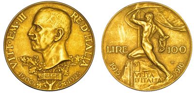 Regno d'Italia, Vittorio Emanuele III di Savoia, 100 Lire 1925, Vetta d'Italia