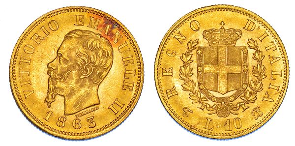 REGNO D'ITALIA. VITTORIO EMANUELE II DI SAVOIA, 1861-1878. 10 Lire 1863. Torino.