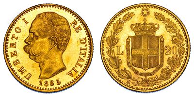 Regno d'Italia, Umberto I di Savoia, 20 Lire 1883, Oro