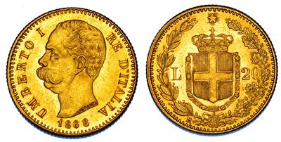 Regno d'Italia, Umberto I di Savoia, 20 Lire 1888, Oro